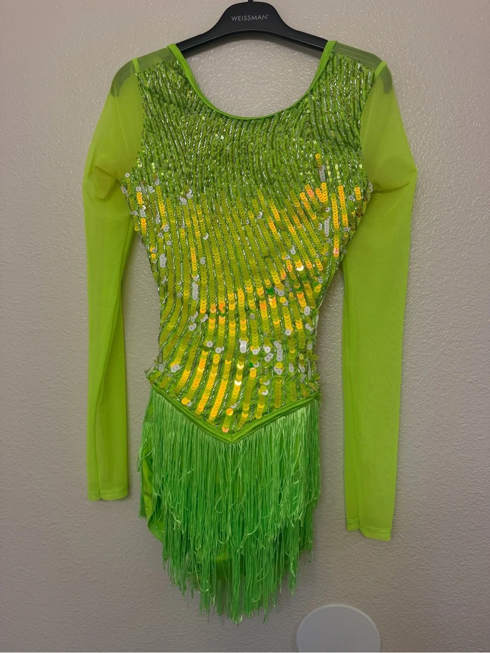 WEISSMAN Dance Costume flapper fringe Broadway jazz Von Dutch 17921 neon SA